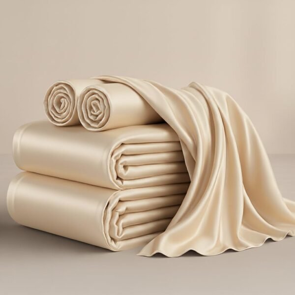 Mulberry Silk Bedding 4-Piece Set | 6A Grade Natural Silk Sheets | Ultra-Soft & Breathable | Fits Mattresses 14–16 Inches Deep — King Size, Ivory White