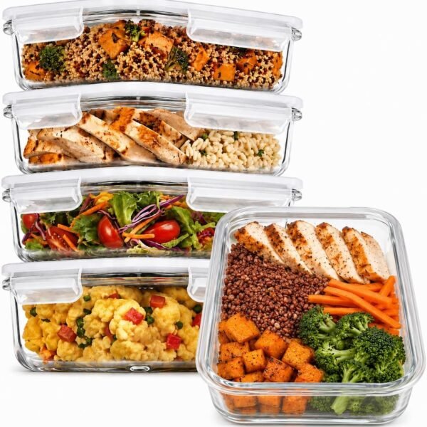 5-Piece 30 oz. glass meal prep containers (single-compartment design)