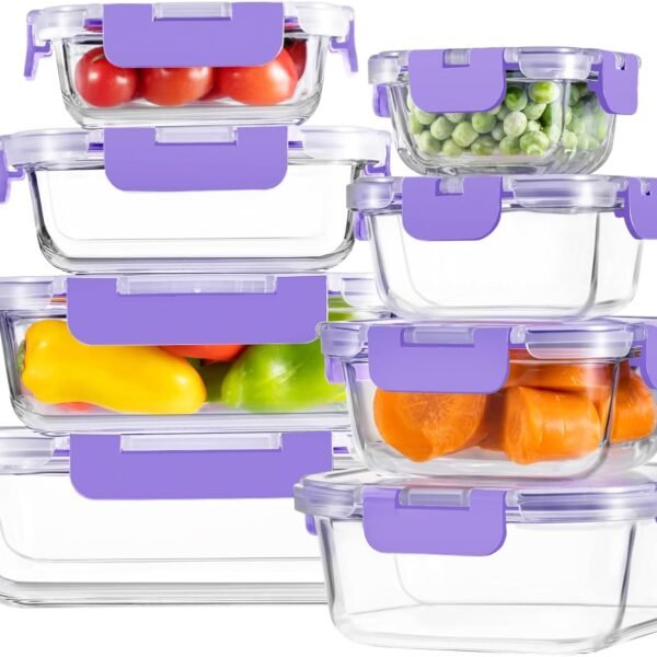 8-Piece Set: Glass Food Storage Containers with Locking Lids (Ideal for Meal Prep)