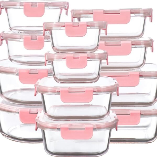12-Piece glass storage container set with lids—leak-proof meal prep containers; dishwasher, microwave, oven, and freezer safe; ideal for leftovers or on-the-go use
