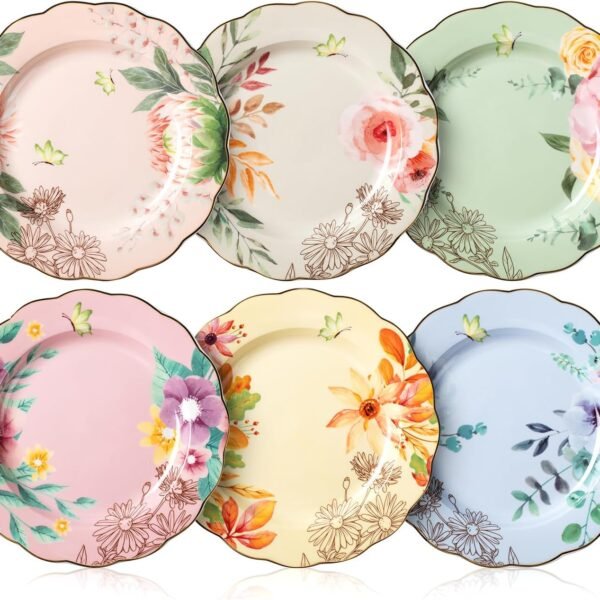 Porcelain Floral Plates, 8 inch, Set of 6, Royal Dessert Plates, Appetizer Plates, Floral Plates, Salad Plates, Small Plates, Small Plates Set, Small Dishes, Dinnerware