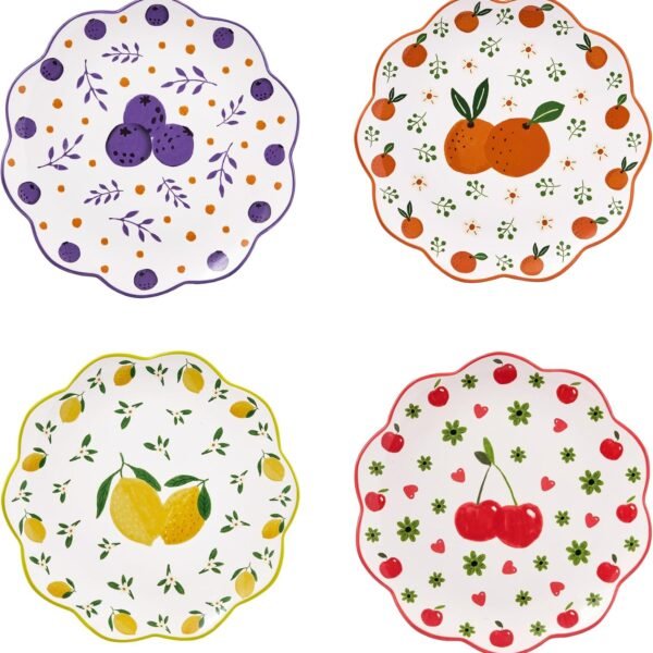 Scalloped Salad Plates Set of 4, 8.75 Inch Ceramic Dessert Plates for Salad, Appetizer, Side Dishes, Microwave and Dishwasher Safe, Gift for Housewarming and Thanksgiving