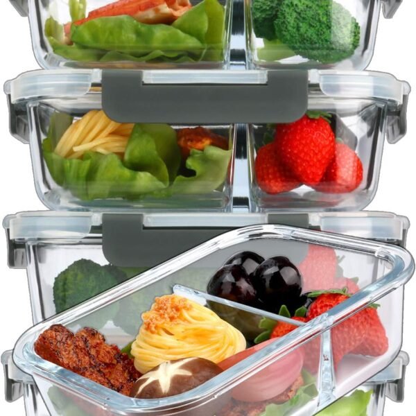 5-Piece 36 oz. dual-compartment glass meal prep containers (with lids)