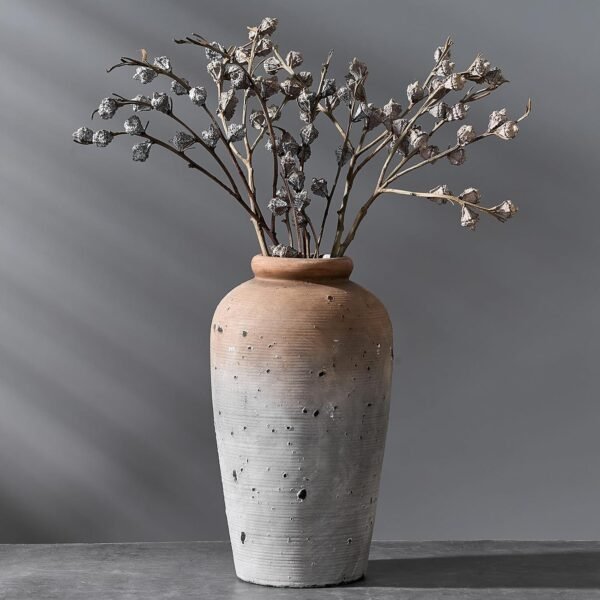 Large Ceramic Rustic Vase, 11 inch Minimalist Decorative Farmhouse Tall Vase for Home Decor, Living Room, Shelf Decor, Enterway, Wedding, Table Decoration, Brown