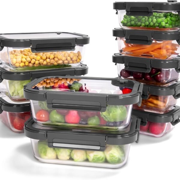 10-Piece glass food storage set (with tempered glass lids)—borosilicate glass, airtight, high-temperature resistant (-4°F to 950°F)