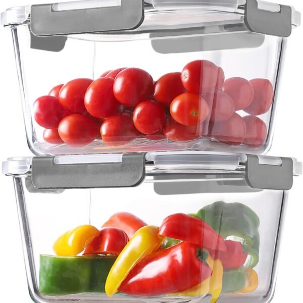 4-Piece large-capacity (63 oz.) glass food storage container set with lids (ideal for meal prep)