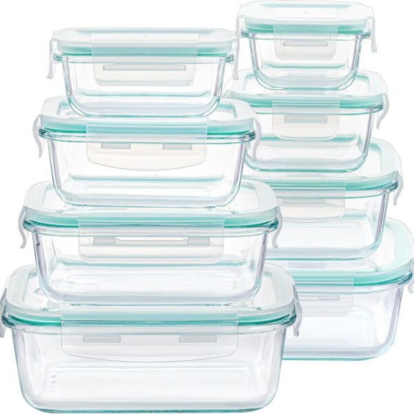 8-Piece Set: Glass Food Storage Containers with Airtight Lids