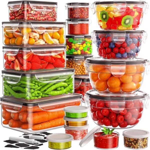 40-Piece Set: Airtight Food Storage Containers (20 Containers + 20 Lids) – Reusable Plastic; Includes Labels & Marker; Suitable for Kitchen Organization, Microwave & Dishwasher