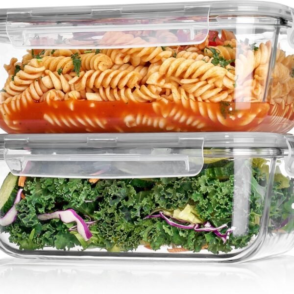 2-Piece Set: Large-Capacity Glass Storage Containers with Lids (1860 ml / 63 oz, Grey)