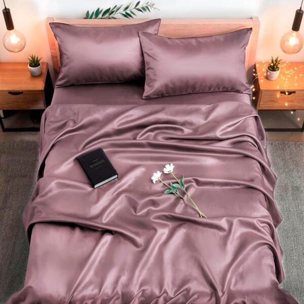 Mulberry Silk Sheet Set | 4-Piece Set (Queen Size) | Natural Bedding | Soft & Durable | Grade 6A Organic Silk [Deep Burgundy]