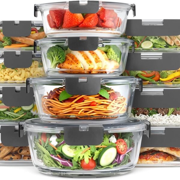 24-Piece borosilicate glass meal prep set—12 containers + 12 lids (gray)