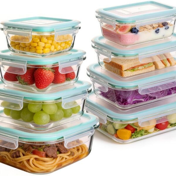 8-Piece Set: Glass Food Storage Containers with Lids – Airtight/Leak-Proof Locking Lids; Microwave, Oven, Freezer & Dishwasher Safe; Capacities Ranging from 5 to 36 oz