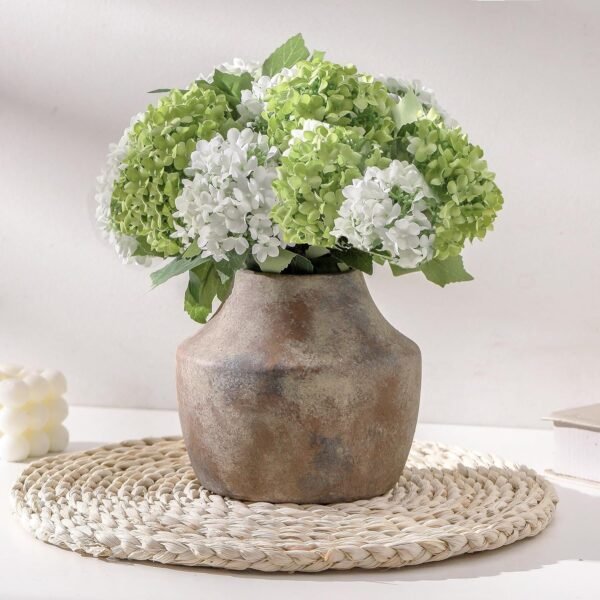 Ceramic Flower Vase, 5.3 inch Pottery Farmhouse Rustic Vase, Handcrafted Weathered Vases, Small Flower Terracotta Vases for Home Decor, Living Room, Table, Shelf, Mantel, Neutral