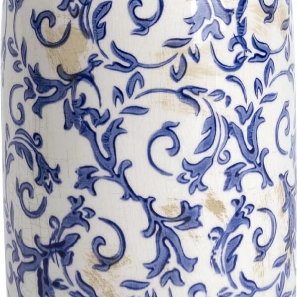 Rustic Blue and White Vase for Home Decor, Ceramic Vases for Flowers, Modern Farmhouse Decorative Vases for Pampas Grass,Table, Mantel, Living Room,Bookshelf, Centerpieces, 8''