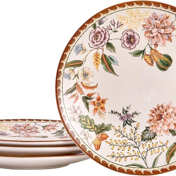Dinner Plates Set of 4, 11 Inch Large Ceramic Plates for Pasta, Steak, Stylish Serving Dishes, Microwave and Dishwasher Safe, Gift for Housewarming and Thanksgiving