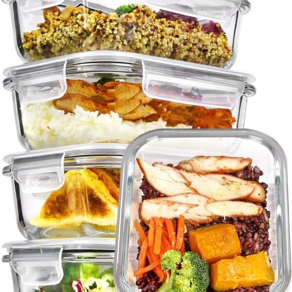 5-Piece Set: 22 oz Glass Storage Containers with Lids (Grey)