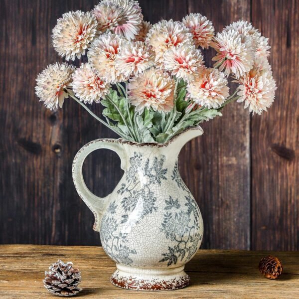 Large Vintage Blue and White and Pitcher for Home Decor, 9.7 Inch Rustic Chinoiserie Decorative Vases, Green and Beige Ceramic Vases for Living Room, Kitchen, Office – Large Vases for Decor