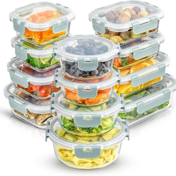 24-Piece Set: Borosilicate Glass Storage Containers with Lids (12 Airtight & Freezer-Safe Containers) – Ideal for Pantry, Kitchen, and Meal Prep